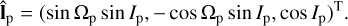 ${\widehat {\bf{l}}_{\rm{p}}} = {\left( {\sin {\Omega _{\rm{p}}}\sin {I_{\rm{p}}}, - \cos {\Omega _{\rm{p}}}\sin {I_{\rm{p}}},\cos {I_{\rm{p}}}} \right)^{\rm{T}}}.$