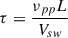 Mathematical equation: $ \tau = \frac{\nu _{pp} L}{V_{sw}} $
