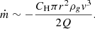 $$ \begin{aligned} \dot{m} \sim - \frac{C_{\rm H} \pi r^2 \rho _g v^3 }{ 2Q}. \end{aligned} $$