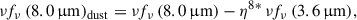 $$ \begin{aligned} \nu f_{\nu }\,(8.0\,\upmu \mathrm{m})_{\rm dust} = \nu f_{\nu }\,(8.0\,\upmu \mathrm{m}) - \eta ^{8*}\,\nu f_{\nu }\,(3.6\,\upmu \mathrm{m}), \end{aligned} $$