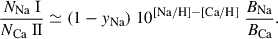 $$ \begin{aligned} \frac{{N_\text{Na} \text{ I}}}{{N_\text{Ca} \text{ II}}} \simeq (1-y_{\rm {Na}}) \; 10^{[\mathrm {Na/H}]-[\mathrm {Ca/H}]} \; \frac{B_{\rm {Na}}}{B_{\rm {Ca}}} . \end{aligned} $$
