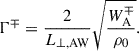 $$ \begin{aligned} \Gamma ^\mp = \frac{2}{L_{\perp ,\mathrm{AW} }}\sqrt{\frac{W_\mathrm{A} ^\mp }{\rho _0}}. \end{aligned} $$
