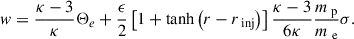 Mathematical equation: $$ \begin{aligned} w=\frac{\kappa -3}{\kappa }\Theta _e + \frac{\epsilon }{2}\left[1+\tanh {\left(r-r_{\text{ inj}}\right)}\right]\frac{\kappa -3}{6\kappa }\frac{m_\text{ p}}{m_\text{ e}}\sigma . \end{aligned} $$