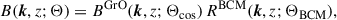 $$ \begin{aligned} B(\boldsymbol{k},z;\Theta ) = B^\mathrm{GrO} (\boldsymbol{k},z;\Theta _\mathrm{cos} ) \, R^\mathrm{BCM} (\boldsymbol{k},z;\Theta _\mathrm{BCM} ), \end{aligned} $$