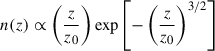 $$ \begin{aligned} n(z) \propto \left(\frac{z}{z_0}\right) \exp \left[-\left(\frac{z}{z_0} \right)^{3/2}\right] \end{aligned} $$