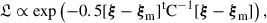 $$ \begin{aligned} \mathfrak{L} \propto \mathrm{exp} \left( -0.5[\boldsymbol{\xi }-\boldsymbol{\xi }_\mathrm{m} ]^\mathrm{t}\mathrm{C} ^{-1}[\boldsymbol{\xi }-\boldsymbol{\xi }_\mathrm{m} ]\right), \end{aligned} $$