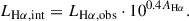 Mathematical equation: $$ \begin{aligned} L_{\mathrm{H}\alpha ,\mathrm{int}} = L_{\mathrm{H}\alpha ,\mathrm{obs}} \cdot 10^{0.4A_{\mathrm{H}\alpha }}. \end{aligned} $$