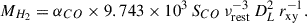 $$ \begin{aligned} M_{H_2} = \alpha _{CO} \times 9.743\times 10^{3}\, S_{CO}\, \nu _{\rm rest}^{-3}\, D_L^2 \, r_{\rm xy}^{-1}. \end{aligned} $$