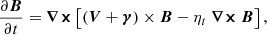 $$ \begin{aligned} \frac{\partial \boldsymbol{B}}{\partial t} = \boldsymbol{\nabla \times } \left[ (\boldsymbol{V} +\boldsymbol{\gamma }) \times \boldsymbol{B} - \eta _t \boldsymbol{\nabla \times } \boldsymbol{B} \right], \end{aligned} $$