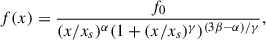 $$ \begin{aligned} f(x) = \frac{f_0}{(x/x_s)^{\alpha }(1+(x/x_s)^{\gamma })^{(3\beta -\alpha )/\gamma }}, \end{aligned} $$