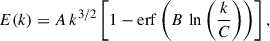 $$ \begin{aligned} E(k)=A\,k^{3/2}\left[1-\mathrm{erf}\left(B\,\ln {\left(\frac{k}{C}\right)}\right)\right], \end{aligned} $$