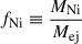 $ f_{\mathrm{Ni}} \equiv \frac{M_{\mathrm{Ni}}}{M_{\mathrm{ej}}} $