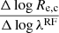 Mathematical equation: $ \frac{\Delta \log R_{\mathrm{e,c}} }{\Delta \log \lambda^{\mathrm{RF}}} $