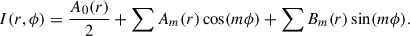 $$ \begin{aligned} I(r, \phi ) = \frac{A_0 (r)}{2} + \sum A_m (r) \cos (m\phi ) + \sum B_m (r) \sin (m\phi ). \end{aligned} $$