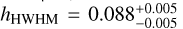 Mathematical equation: ${h_{{\rm{HWHM}}}} = 0.088_{ - 0.005}^{ + 0.005}$