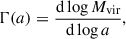 $$ \begin{aligned} \Gamma (a)=\frac{\mathrm{d} \log M_{\text{vir}}}{\mathrm{d} \log a}, \end{aligned} $$