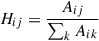 $$ \begin{aligned} H_{ij} = \frac{A_{ij}}{\sum _k{A_{ik}}} \end{aligned} $$