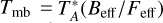 Mathematical equation: ${T_{{\rm{mb}}}} = T_A^*({B_{{\rm{eff}}}}/{F_{{\rm{eff}}}})$