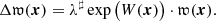 Mathematical equation: $$ \begin{aligned} \Delta {\mathfrak{w} } (\boldsymbol{x}) = {\lambda ^\sharp }\exp \big (W(\boldsymbol{x}) \big )\cdot {\mathfrak{w} }(\boldsymbol{x}). \end{aligned} $$