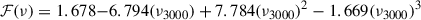 Mathematical equation: $$ \begin{aligned} \mathcal{F}(\nu ) = 1.678{-}6.794(\nu _{3000})+7.784(\nu _{3000})^2-1.669(\nu _{3000})^3 \end{aligned} $$