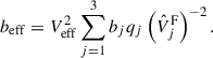 $$ \begin{aligned} b_{\rm eff} = V_{\rm eff}^{2}\sum _{j = 1}^{3} b_j q_j \left(\hat{V}_j^\mathrm{F}\right)^{-2}. \end{aligned} $$