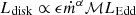 Mathematical equation: $ L_{\mathrm{disk}} \propto \epsilon \dot{m}^\alpha {\cal M} L_{\mathrm{Edd}} $