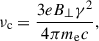 Mathematical equation: $$ \begin{aligned} \nu _{\rm c} = \frac{3 e B_\perp \gamma ^2}{4 \pi m_{\rm e} c}, \end{aligned} $$