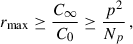 Mathematical equation: $$ \begin{aligned} r_{\rm max} \ge \frac{C_\infty }{C_0} \ge \frac{p^2}{N_{p}} \,, \end{aligned} $$