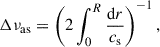 $$ \begin{aligned} \Delta \nu _{\rm as} = \left(2 \int _{0}^{R}{\frac{\mathrm{d}r}{c_{\rm s}}} \right)^{-1}, \end{aligned} $$