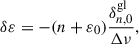 $$ \begin{aligned} \delta \varepsilon = - (n + \varepsilon _{0})\frac{\delta _{n,0}^{\mathrm{gl} }}{\Delta \nu }, \end{aligned} $$