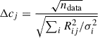 $$ \Delta c_j = \frac{\sqrt{n_\mathrm{data} }}{\sqrt{\sum _i R_{ij}^2/\sigma _i^2}} $$