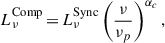 $$ \begin{aligned} L_{\nu }^\mathrm{{Comp}}\,{=}\, L_{\nu }^\mathrm{{Sync}} \left(\frac{\nu }{\nu _p}\right)^{\alpha _c}, \end{aligned} $$