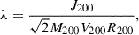 Mathematical equation: $$ \begin{aligned} \lambda = \frac{J_{200}}{\sqrt{2} M_{200} V_{200} R_{200}}, \end{aligned} $$
