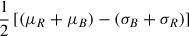 $ \frac{1}{2}\left[\left(\mu_R + \mu_B\right) - \left(\sigma_B + \sigma_R\right)\right] $