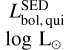 Mathematical equation: $L_{\text {bol, qui }}^{\text {SED }} \left(\log \left(\mathrm{L}_{\odot}\right)\right)$
