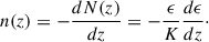 $$ \begin{aligned} n(z) = - \frac{dN(z)}{dz} = - \frac{\epsilon }{K} \frac{d\epsilon }{dz}\cdot \end{aligned} $$