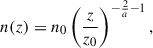 $$ \begin{aligned} n(z) = n_{0} \left( \frac{z}{z_{0}} \right)^{-\frac{2}{a}-1}, \end{aligned} $$