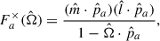 $$ \begin{aligned} F_{a}^{\times }(\hat{\Omega })&= \frac{(\hat{m}\cdot {\hat{p}}_{a})(\hat{l}\cdot {\hat{p}}_{a})}{1-\hat{\Omega }\cdot {\hat{p}}_{a}}, \end{aligned} $$