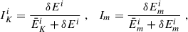 $$ \begin{aligned} I_K^i = \frac{ \delta E^i}{\bar{E}^{i}_K + \delta E^i}\;, \quad I_m = \frac{ \delta E^i_m}{\bar{E}^i_m + \delta E^i_m}\;, \end{aligned} $$