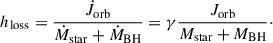 $$ \begin{aligned} h_{\rm loss} = \frac{\dot{J}_{\rm orb}}{\dot{M}_{\rm star}+\dot{M}_{\rm BH}} = \gamma \frac{J_{\rm orb}}{M_{\rm star}+M_{\rm BH}}\cdot \end{aligned} $$