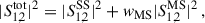 $$ \begin{aligned} |S_{1,2}^{\mathrm{tot} }|^2 = |S_{1,2}^{\mathrm{SS} }|^2+w_{\mathrm{MS} }|S_{1,2}^{\mathrm{MS} }|^2\,, \end{aligned} $$