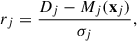 Mathematical equation: $$ \begin{aligned} r_j = \frac{D_j - M_j(\mathbf x_j) }{\sigma _j}, \end{aligned} $$