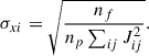 Mathematical equation: $$ \begin{aligned} \sigma _{xi} = \sqrt{\frac{n_f}{n_p\sum _{ij} J_{ij}^2}}. \end{aligned} $$