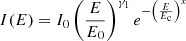 $$ \begin{aligned} I(E)&= I_0 \left(\frac{E}{E_0} \right)^{\gamma _1} e^{-\left( \frac{E}{E_{\rm c}} \right)^x }\end{aligned} $$