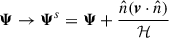 $$ \begin{aligned} \boldsymbol{\Psi } \rightarrow \boldsymbol{\Psi }^s = \boldsymbol{\Psi } + \frac{\hat{n}(\boldsymbol{v} \cdot \hat{n})}{\mathcal{H} } \end{aligned} $$
