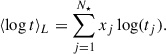 $$ \begin{aligned} \langle \log t\rangle _L = \sum _{j = 1}^{N_{\star }} x_j \log (t_j). \end{aligned} $$
