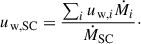 Mathematical equation: $$ \begin{aligned} u_\mathrm{w,SC} = \frac{\sum _i u_{\mathrm{w} ,i}\dot{M}_i}{\dot{M}_\mathrm{SC} }\cdot \end{aligned} $$