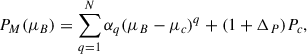 $$ \begin{aligned} P_M(\mu _B) = \sum _{q = 1}^{N}\alpha _q(\mu _B - \mu _c)^q + (1 + \Delta _P)P_c, \end{aligned} $$