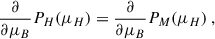 $$ \begin{aligned} \frac{\partial }{\partial \mu _B}P_H(\mu _{H})&= \frac{\partial }{\partial \mu _B}P_M(\mu _{H})\ , \end{aligned} $$