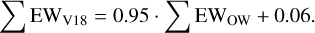 Mathematical equation: $\mathop \sum \nolimits^ {\rm{E}}{{\rm{W}}_{V18}} = 0.95 \cdot \mathop \sum \nolimits^ {\rm{E}}{{\rm{W}}_{{\rm{OW}}}} + 0.06.$